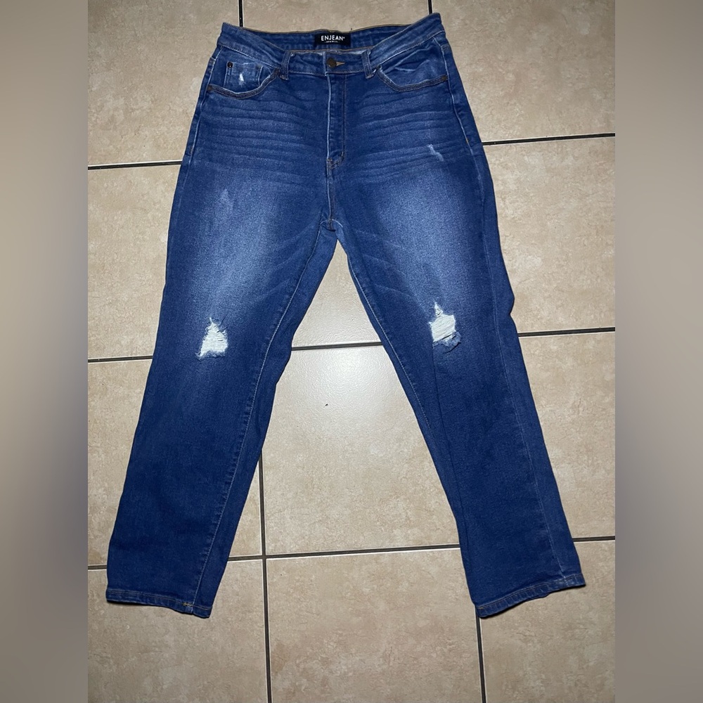ENJEAN Distressed Straight Leg Jeans, Size 11
